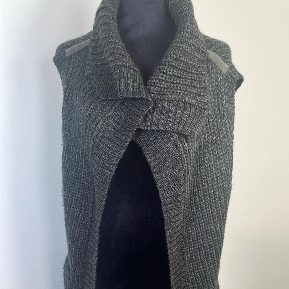 PRANA Thalia Long Open Front Sweater Green Chunky Knitted Duster Vest Sz MED  Th